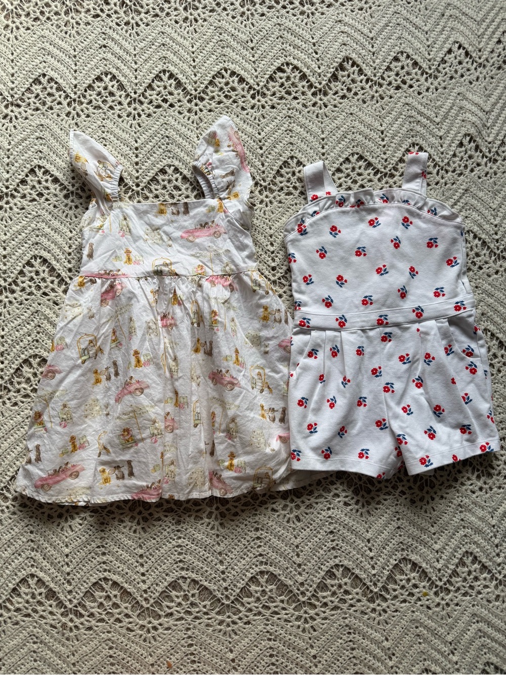 Janie and Jack 2T White Floral Romper & Dog Dress Bundle Boutique Girl Clothes